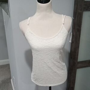 Loft Cream/ivory Cami With Adjustable Straps And Lace Overlay Front Size M NWT